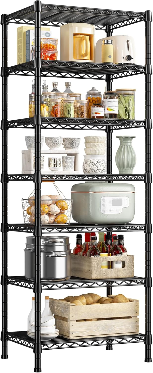 REIBII 7-Tier Metal Shelving Unit, 71’’H x 18’’W x 18’’D, 1176 LBS Weight Capacity, Adjustable Garage Shelving for Storage, Heavy Duty Shelves for Kitchen, Living Room, Bathroom etc.