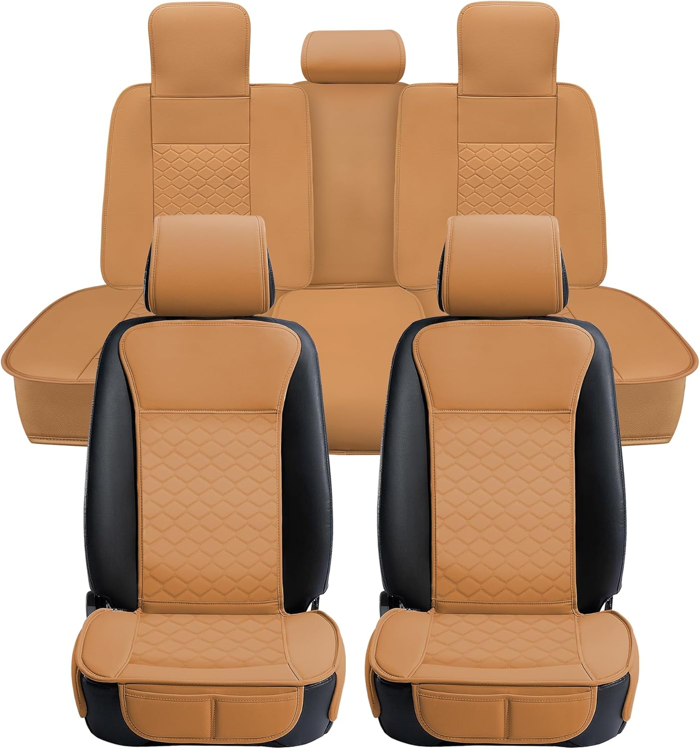 Elantrip Car Seat Cover Full Set Leather Car Seat Protector Universal fit for Most Cars SUVs and Trucks Water Proof Front and Rear Seat Protector Whiskey Color