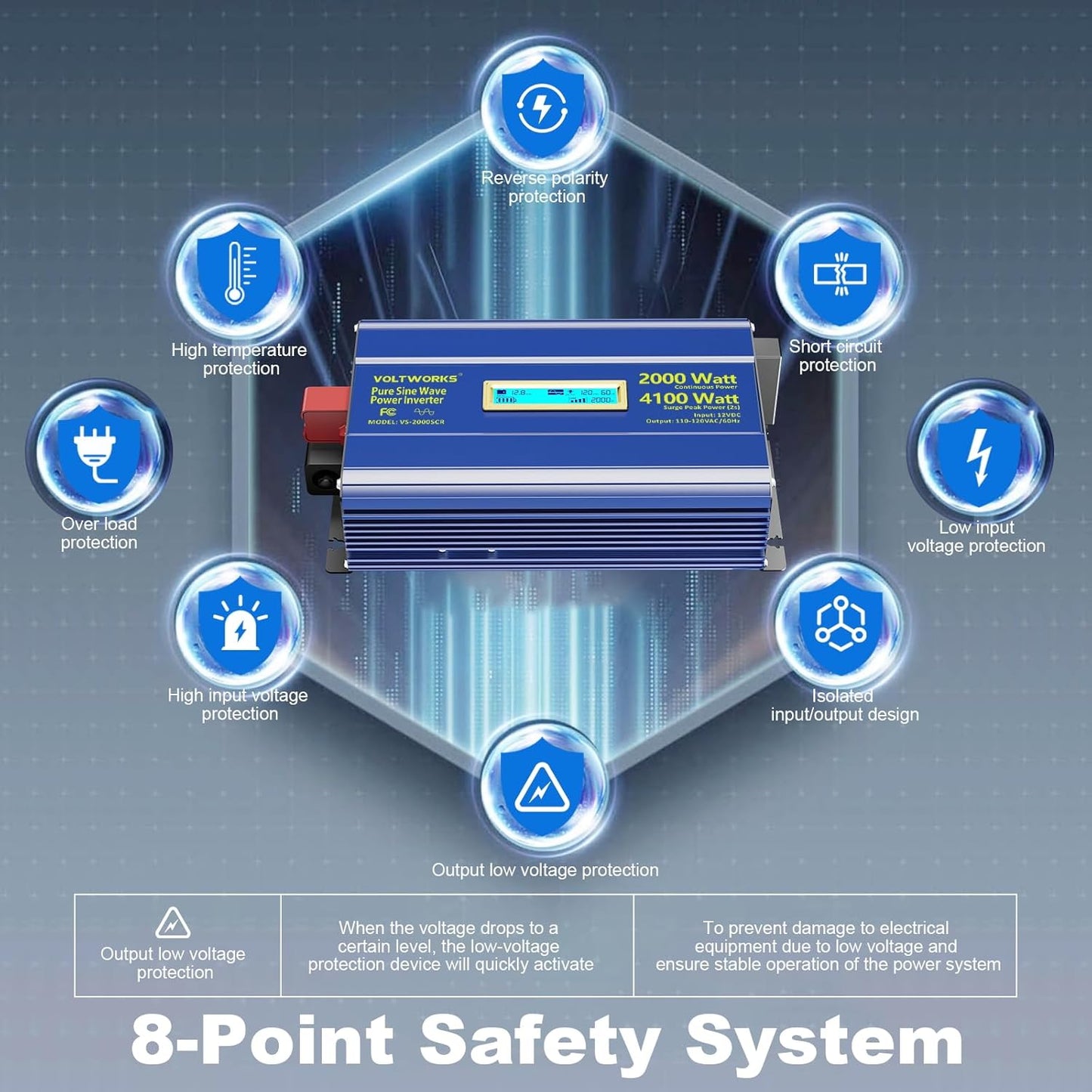 Power Inverter 2000Watt Pure Sine Wave Inverter 12V to 110V 120V AC 4100W Surge Peak Power for 2 Seconds Builtin UL Fuses PD36W USB-C,Compatible with Lithium Battery Starlink for Car Off-Grid Solar RV