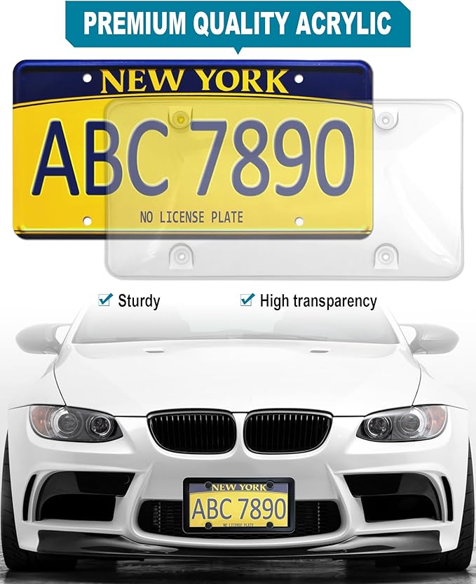 License Plate Covers Frames- 2 Sets Car Plate Protectors, Clear Bubble Tag Plate Cover & Black Plastic Holder for Front Rear, with Screws Caps