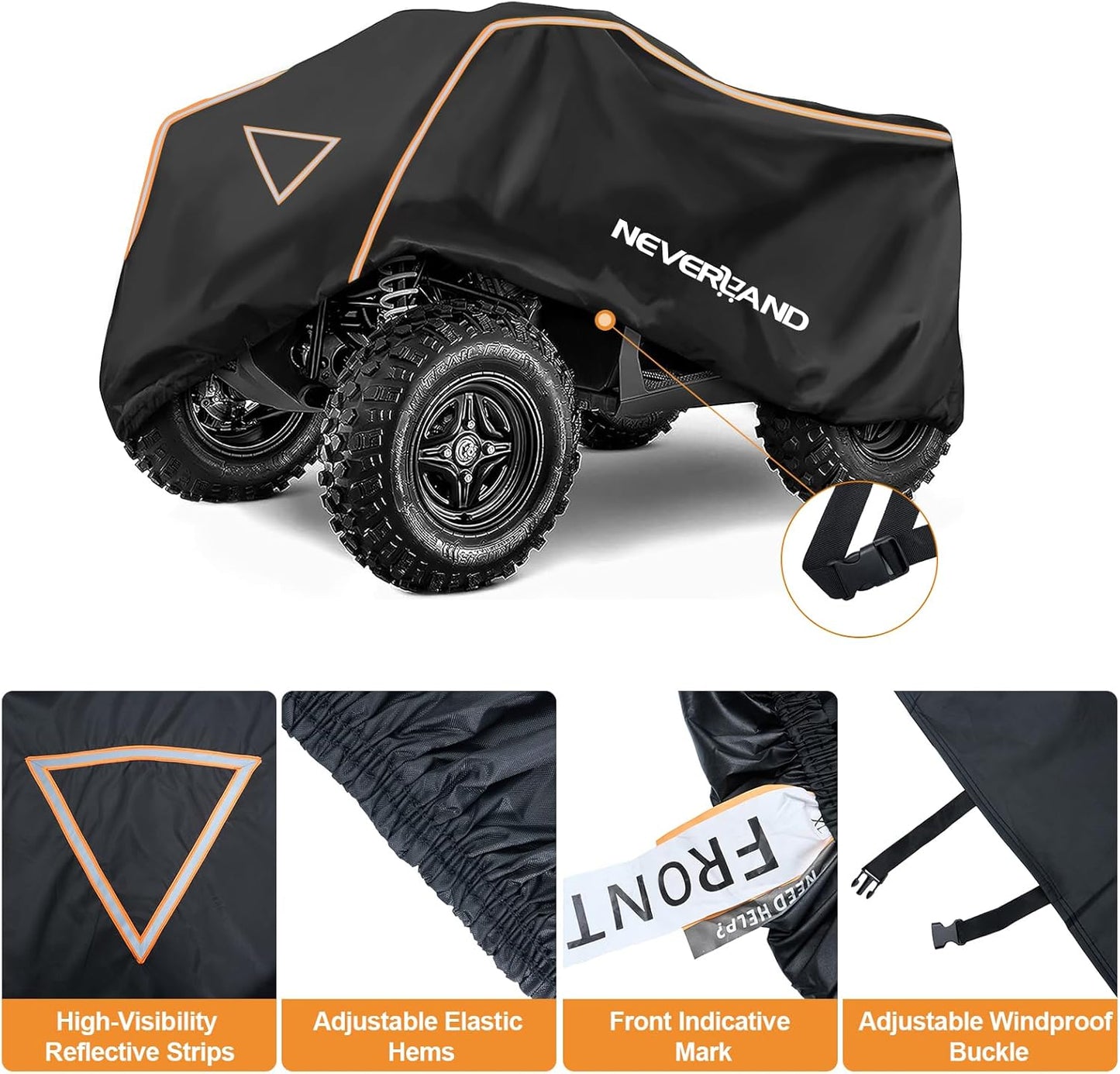 NEVERLAND ATV Cover Waterproof Outdoor - Heavy Duty ATV Covers Dustproof Anti-UV 4 Wheeler Cover All Weather Protection Four Wheeler Cover for Polaris Yamaha Suzuki Honda (Black Large)
