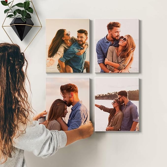 Renditions Gallery Set of 4, 11X14 Custom Photo Prints with Real Wood Picture Frames. Create Personalized Photos with Peel & Stick Photo Frames. Wrapped Canvas