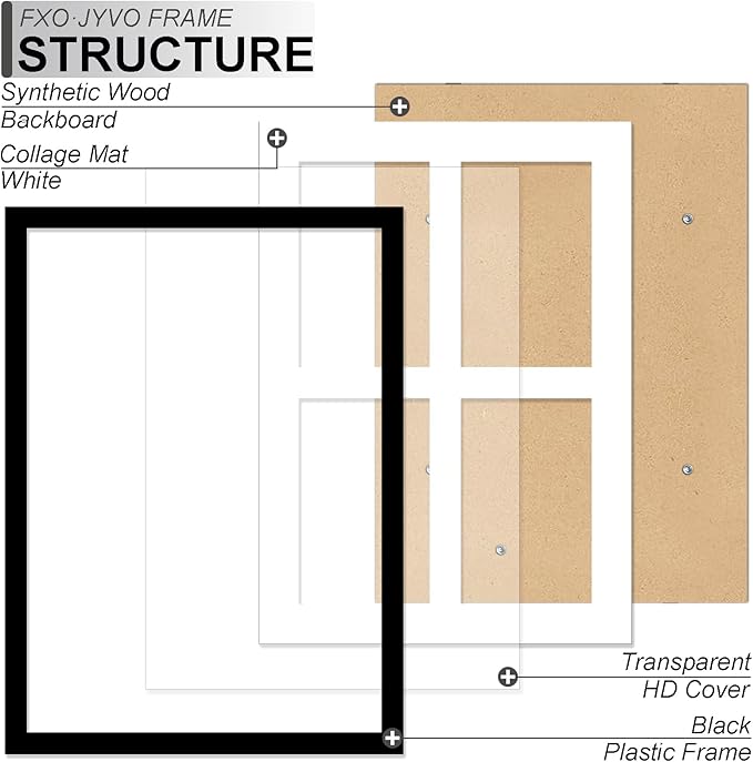 4x6 Picture Frame Collage Set of 3, Display 4 4x6 Picture Collage or 10x14 Photo Only Without Mat, Light Weight and High Transparent Frame for Wall - 3 Pack/Black/4-Openings
