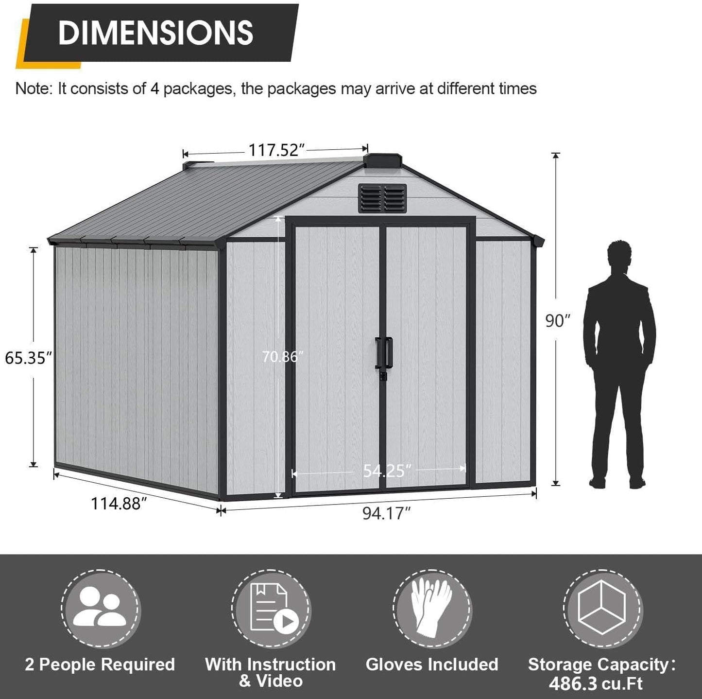 8 x 10 FT Plastic Tool Shed, All-Weather Outdoor Garden Tool Shed with Floor, Lockable Doors & Windows, Resin Storage Shed for Patio, Poolside, Backyard