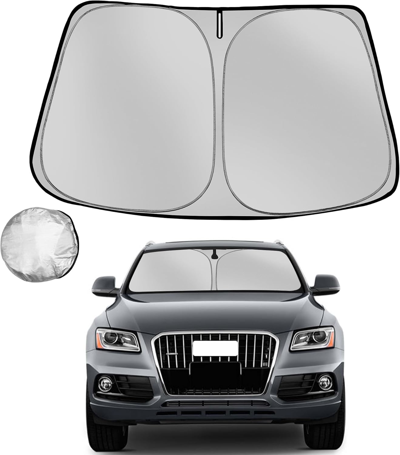 Windshield Sun Shade for 2009-2017 Audi Q5/2014-2017 Audi SQ5 Foldable Sun Sunshade for Car Front Window Blocks UV Rays and Heat Automotive Interior Protector Custom Fit Accessories