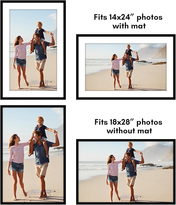 Americanflat 18x28 Picture Frame with Polished Plexiglass - Set of 5 - Use as 14x24 Frame with Mat or Display 18x28 Photo Without Mat - Galleria Collection - Picture Frames for Wall Display - Black
