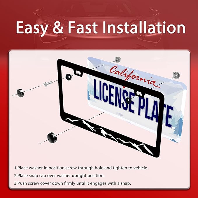 2pcs Mountains License Plate Frame Mountain License Plate Frames for Car Decorative Accessories License Plate with Screws for Standard Us Canada License Plate Holder 12x6 Inch