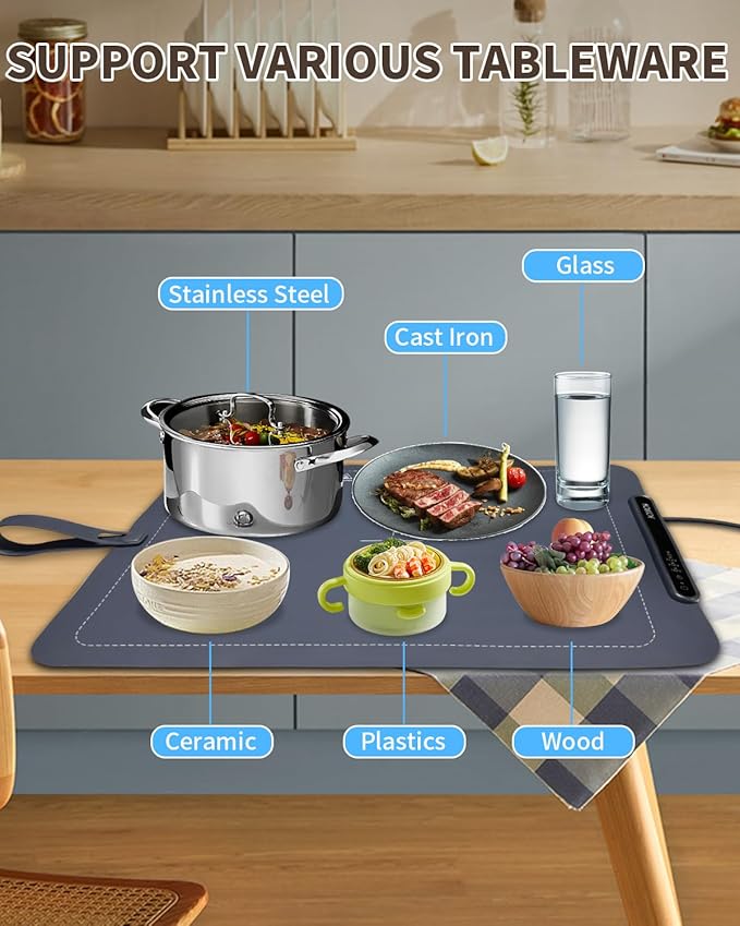 Food Warming Mat,Electric Warming Tray Food Warmer With Adjustable Temperature,Rollable Potable Silicone Heating Mat for Food,Versatile Kitchen Gadgets Home Essentials for Buffet Party Gathering