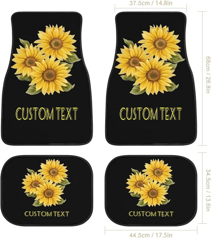 Sunflower Car Floor Mats Car Mats for Women 4 Pieces Custom Universal Car Floor Mats Personalized Car Mats Text Auto Interior All Weather Protection for Car SUV Truck Van Gift