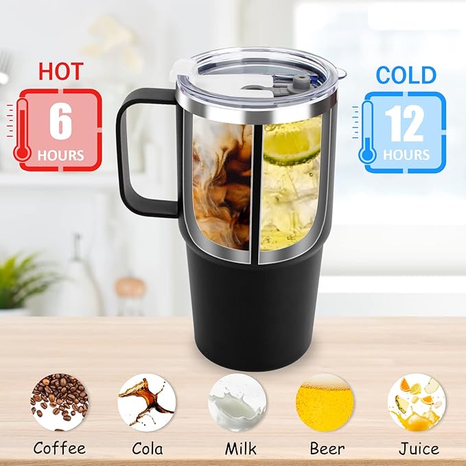 Sursip 24 oz Tumbler with Handle and Straw Lid, Double Wall Vacuum Stainless Steel Insulated Coffee Cup with 2 Lids, For Cold/Hot Drinks, Leak Proof, BPA-Free, Dishwasher Safe(Navy-1 Pack)
