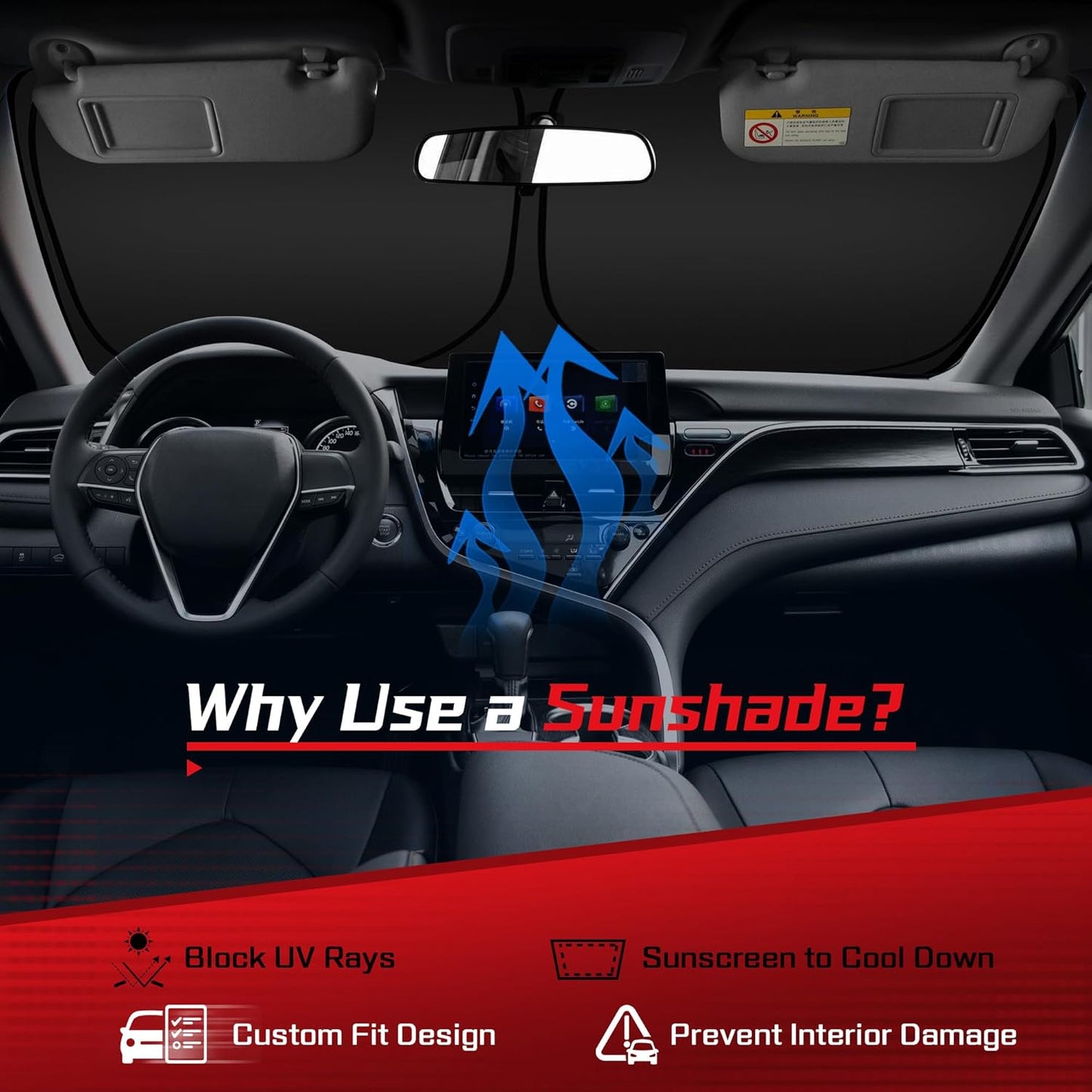 ARISMOTOR Windshield Sun Shade for Che-vrolet Chevy Express Cargo Van 1500 2500 3500 4500 1996-2026, Custom Fit Foldable Front Window Sunshade Sun Visor Protector, Block UV Rays Keep Your Car Cooler