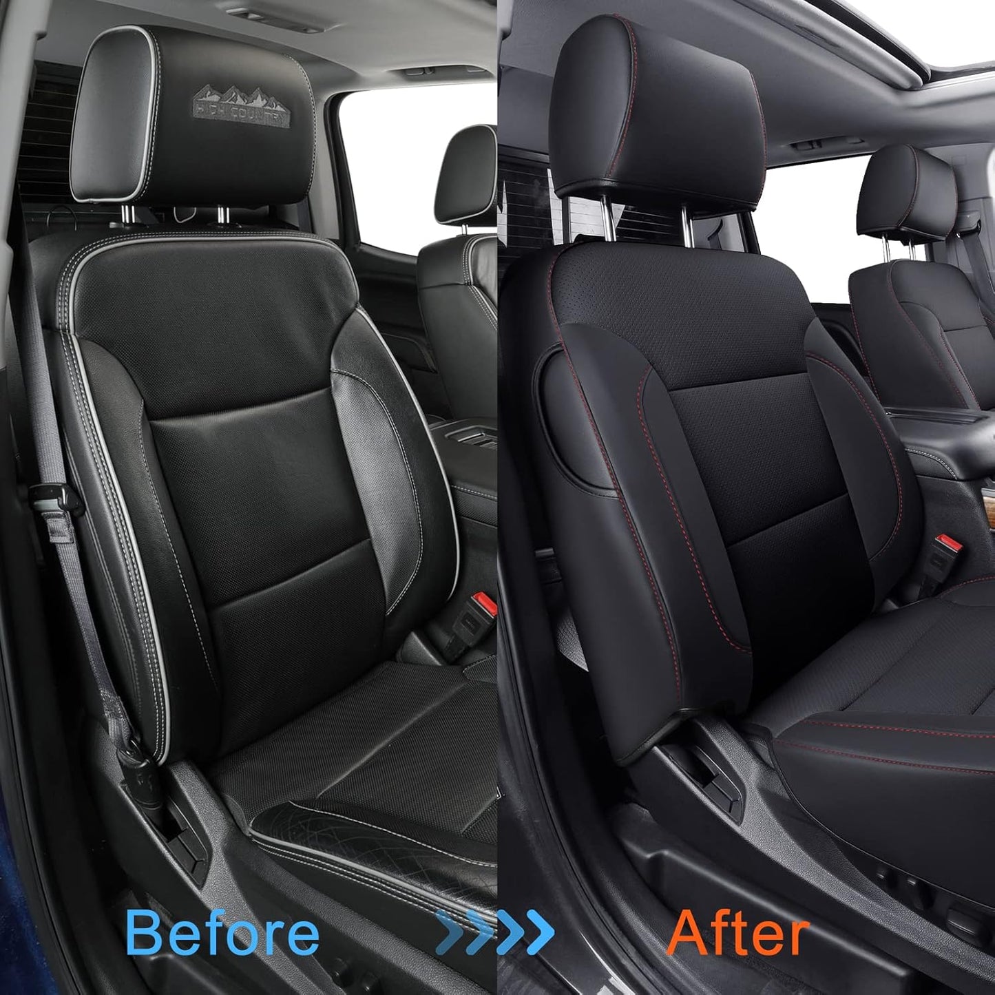 LUCKYMAN CLUB Custom Fit Seat Covers for 2014-2018 Chevy Silverado Sierra 1500 Crew Cab, 2015-2019 Silverado Sierra 2500 3500 Crew Cab (Black&Red)