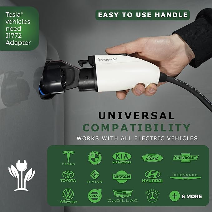 PRIMECOM Level 2 EV Charger 220/240V, 16A, 30ft & 50ft, Portable EVSE Electric Vehicle Charging Cable Compatible with Bolt Volt Leaf BMW i3 Fiat 500e Clarity NIRO Prius (50 Feet, 10-50P)