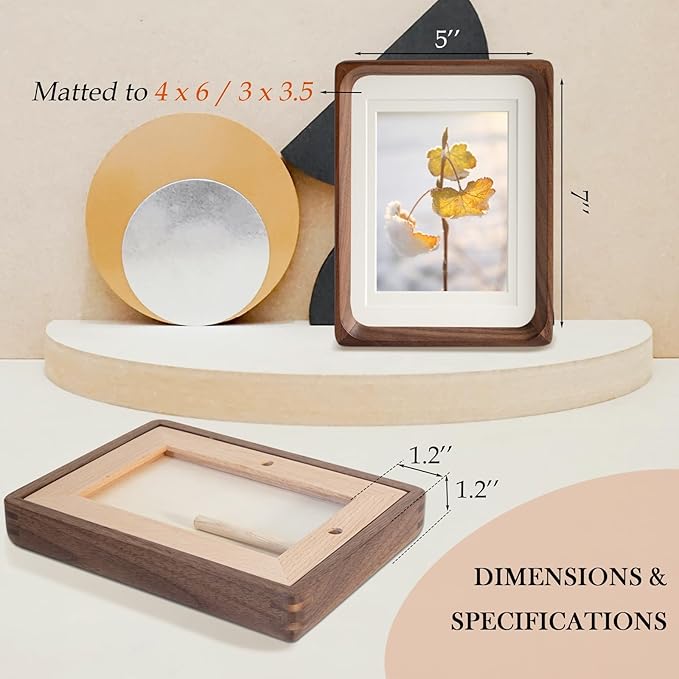 5x7 Wooden Picture Frame with Mat - Natural American Black Walnut Wood Photo Frame Matted to 4x6 & 3.5x5 | Tabletop & Wall | Brown
