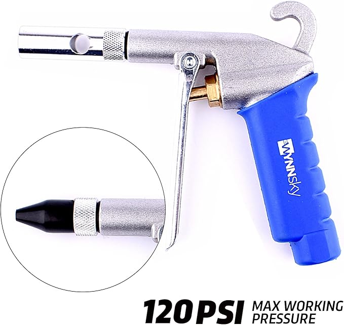 WYNNsky High Flow Air Blow Gun with 9 PCS Blower Tips, 6 inch Extensions, Needle and Rubber Tip, Xtreme Flow Nozzle, Adaptor, 120PSI Working Pressure, Air Compressor Accessories Kit, Cleaning Air Tool