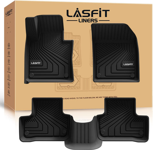 LASFIT Floor Mats for Volvo XC60 2018-2026 (Not for PHEV & T8 Hybrid), All Weather Floor Liner TPE Custom Fit 1st & 2nd Row Rubber Car Mats for Volvo XC60 Automotive Accessories, Black