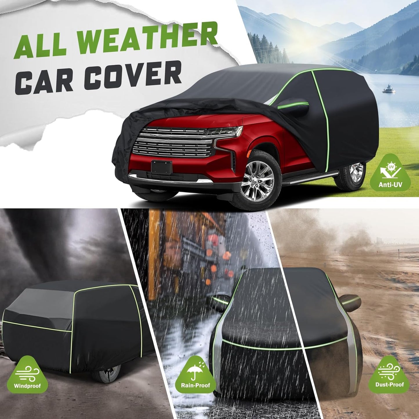 Mixsuper Liner Car Cover for Chevrolet Chevy Tahoe 2007-2026, 7 Layers Waterproof Car Cover Accessories for Tahoe with Zipper Door, Windproof Straps, Reflective Strips, Anti-UV, All Weather