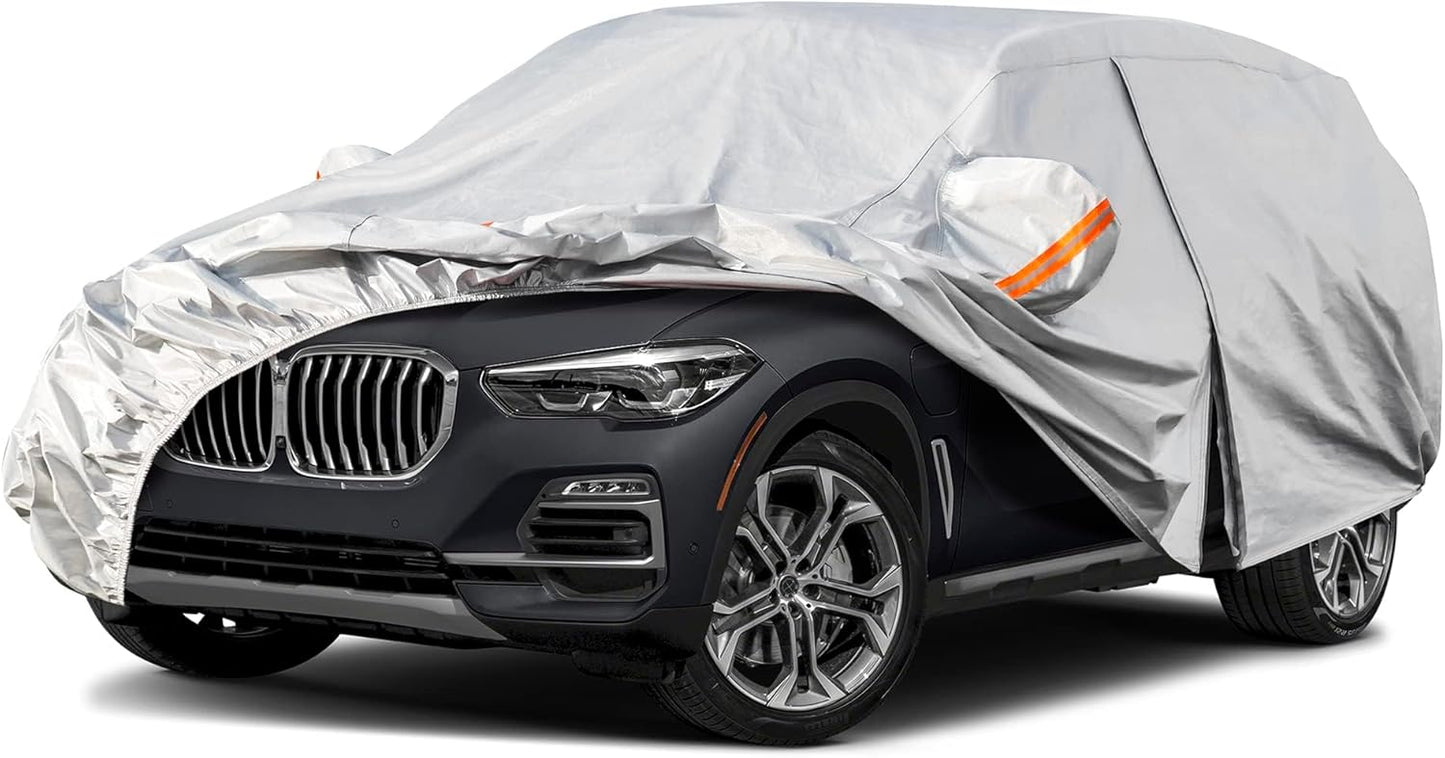 Kayme 6 Layers SUV Car Cover Custom Fit for BMW X5 (2007-2025) Waterproof All Weather for Automobiles, Outdoor Full Cover Rain Sun UV Protection.Silver