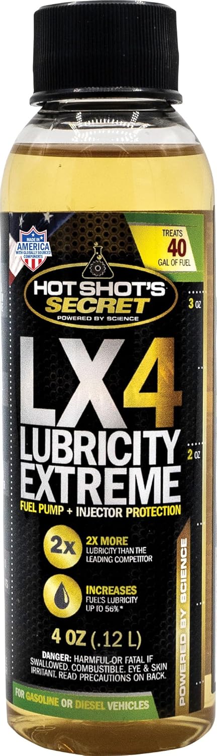 Hot Shot's Secret LX4 Lubricity Extreme – Fuel System Protection – Lubricates and Protects Fuel Pump and Injectors – Prevents Wear and Damage – For Gasoline or Diesel Engines – 4 Oz