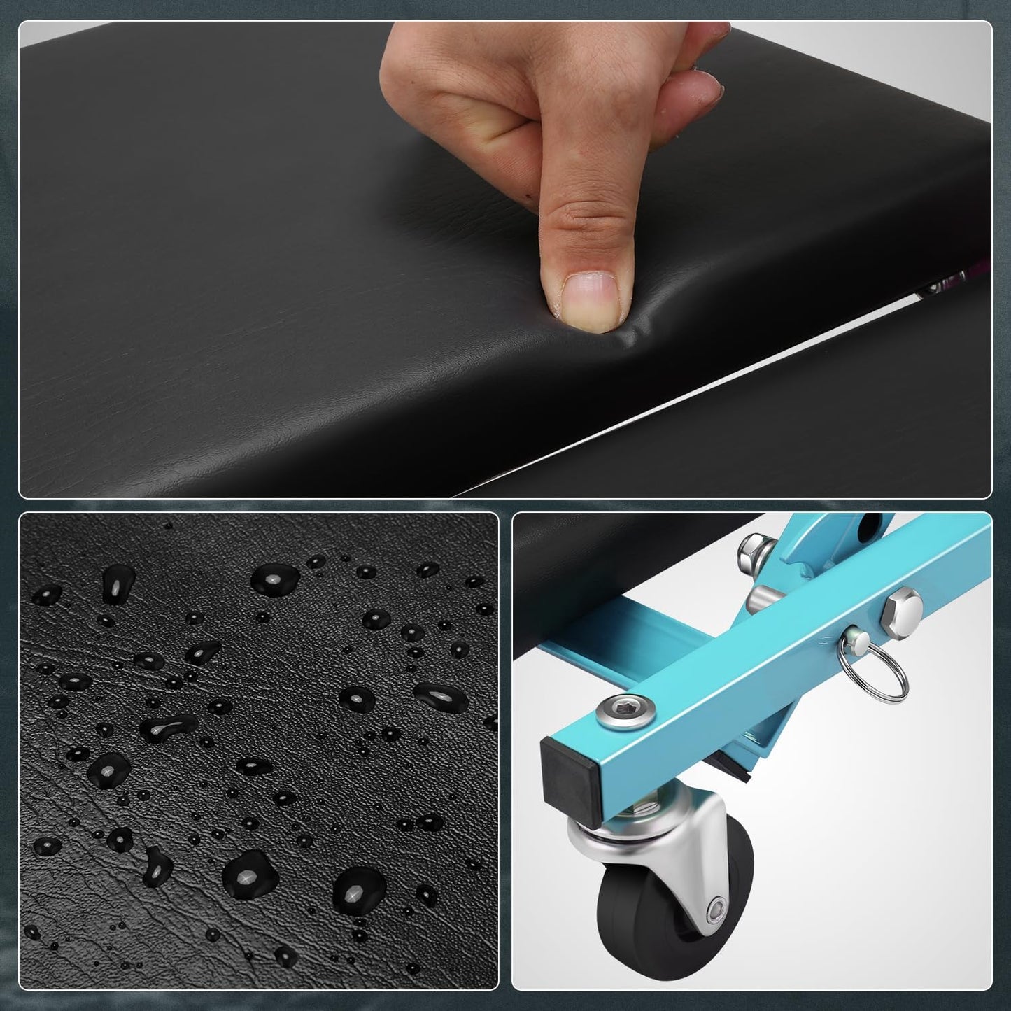 DNA MOTORING 40 Inches Folding 2 in 1 Rolling Z Creeper, Adjustable Roller Garage Chair Lay Down or Sit, 6 Pcs 2" Casters, 150kg Weight Capacity, Tiffany Blue, TOOLS-00187-TB