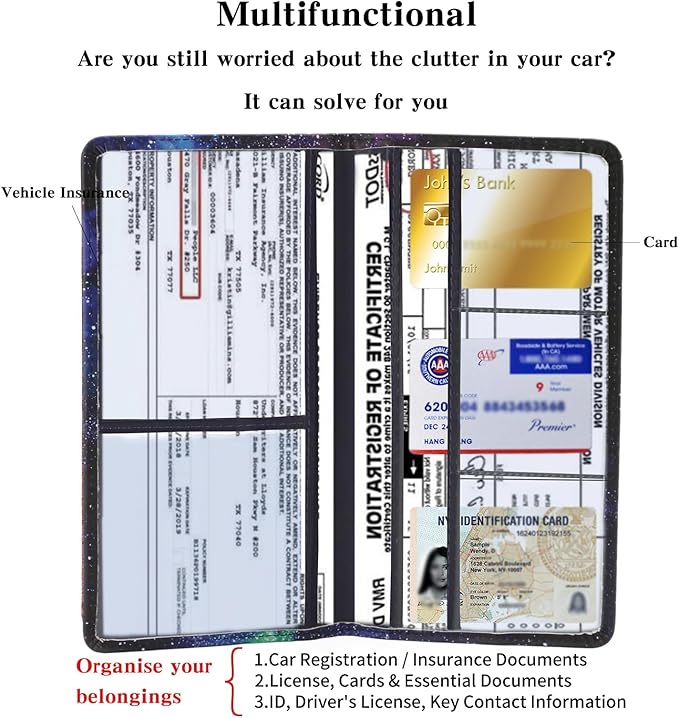 Leather Car Registration and Insurance Card Holder, Car Document Holder for Cards License with Magnetic Shut(Purple)