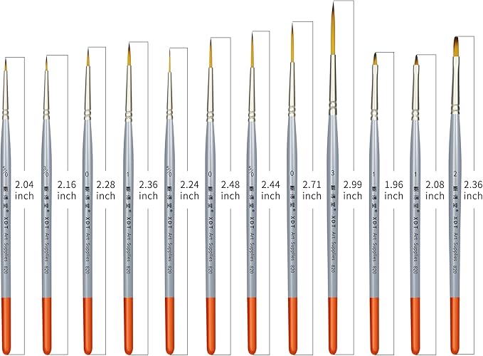XDT#820 Detail Paint Brush 12 Piece Set for Acrylic Painting, Miniature Paint Brushes for Model Craft and Body Painting, Acrylic Oil Watercolor