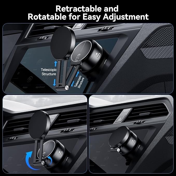 Electric Vacuum Magnetic Car Phone Mount,Vacuum Suction Car Phone Holder Hands-Free,Adjustable Foldable Magnetic Suction Cup Phone Mount,Strong Magnetic Car Mount for Smooth Surface(New-Siver)