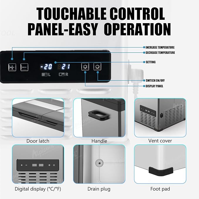Alpicool CHS45 Dual Temperature Control 12 Volt Refrigerator 33 Quart Portable Car Fridge Freezer (-4°F~68°F) for Truck, RV, Boat, Camping and Travel