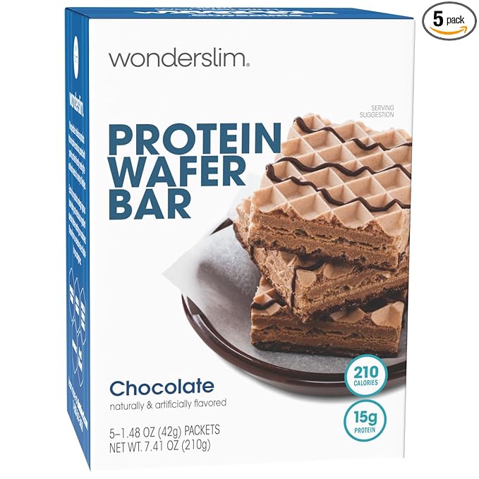 WonderSlim Protein Wafer Snack Bar, Chocolate, 210 Calories, 15g Protein, 0mg Cholesterol (5ct)