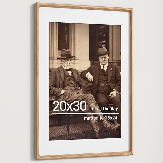 Heimlove 20x30 Picture Frames Natural Oak,Original Wood Hand Make Crafted Poster Frame with Mat to 16x24 Graduation Picture Display,Family Picture,Wedding Picture,Photo,Document Wall Decoration