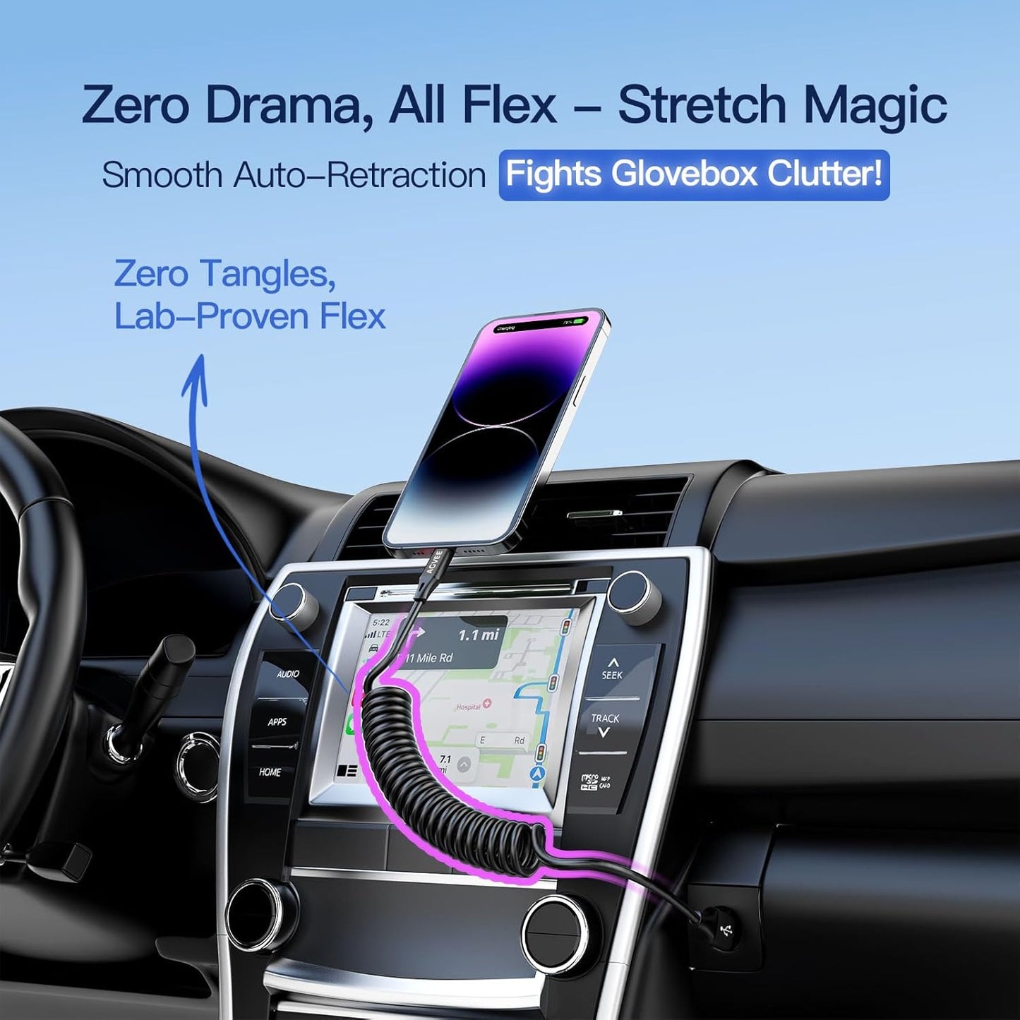 AGVEE 2 Pack 3ft Coiled Short USB to Lightning Charging Cable [MFI Certified] 3A Fast Charger Cord in Car for iPhone 14/13/12/11/XS/8/7/6/5 CarPlay, iPad, iPod, Black