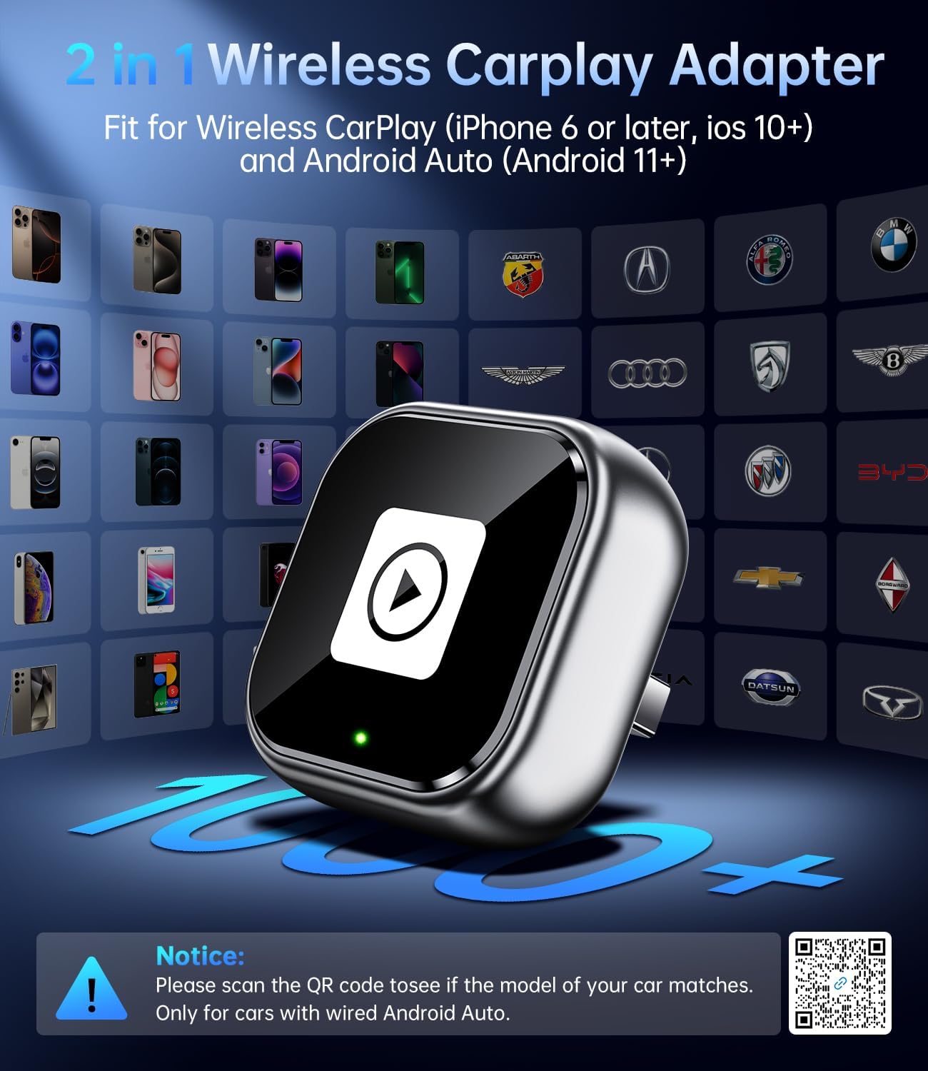 Wireless Carplay Adapter, 2025 Upgrade Mini USB Design for Car Play & Android Auto, Easy Use Fast Stable Connection for iPhone