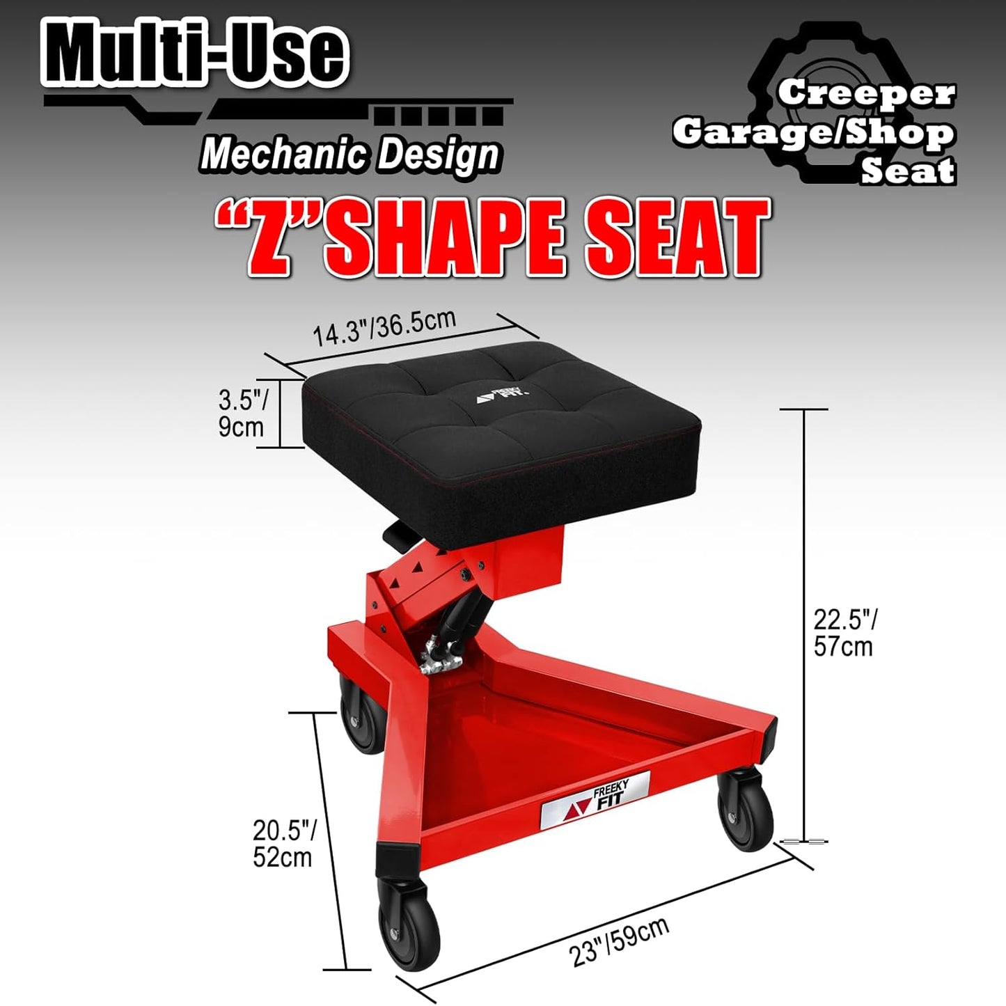 Mechanic Stool with Wheels, Hydraulic Adjustable Shop Stool on Wheels, Garage Work Rolling Chair for Workshop, 400 LBS Capacity, 4 Inch Casters, 360° Swivel Casters Roller Chair, Red