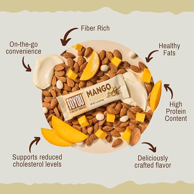ToYou Chewy Fruit and Nut Bars - Healthy Protein Snacks | Mango Yogurt - 1.41 Ounce (Pack of 12) | Soft Chewy, Fiber-packed Granola Bars for Adults and Kids, Made with Natural Ingredients
