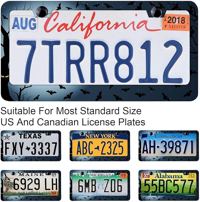 Halloween Scary Night Full Moon Bats License Plate Frames, Rust-Proof Stainless Steel License Plate Cover Fits Standard U.S. Vehicles for Men Women 12.3 X 6.3 Inch License Plate Holder -DATANSEN