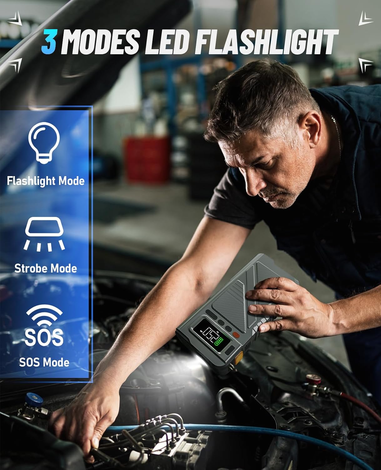 9000A Jump Starter with Air Compressor, Car Charger Portable Jump Box for Car with 150PSI Tire Inflator, Power Pack Jumpstart 12V Vehicle for All Gas/12L Diesel w/Extended Jumper Cable