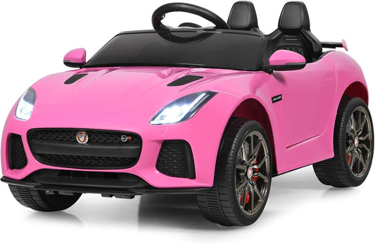 Costzon Ride on Car, 12V Licensed Jaguar F-Type SVR Battery Powered Kids' Electric Vehicles w/Remote Control, Front/Rear Lights, MP3/Music/3 Speeds/Spring Suspension, Kids Car Toy for Toddler (Pink)