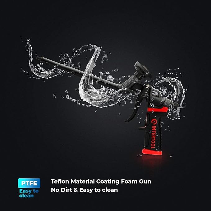 INTERTOOL Expanding Spray Foam Gun - PU Sealant Foam Applicator for Caulking, Insulation Dispensing, Filling Gaps and Cracks - Fully PTFE Non-Stick Teflon Coated for Easy Cleaning - PT-0610