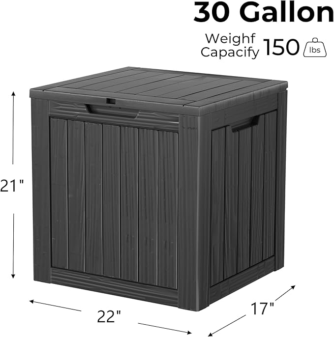 30 Gallon Black Resin Deck Box - Lockable, Waterproof Outdoor Storage for Patio Cushions, Garden Tools & Package Delivery - UV-Resistant Utility Container for Porches, Balconies