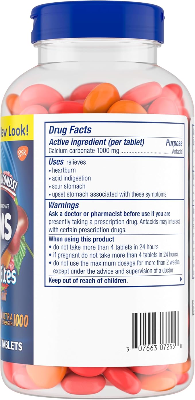 TUMS Chewy Bites Chewable Antacid Tablets for Ultra Strength Heartburn Relief, Great for a Summer BBQ- Mixed Fruit - 200 Count