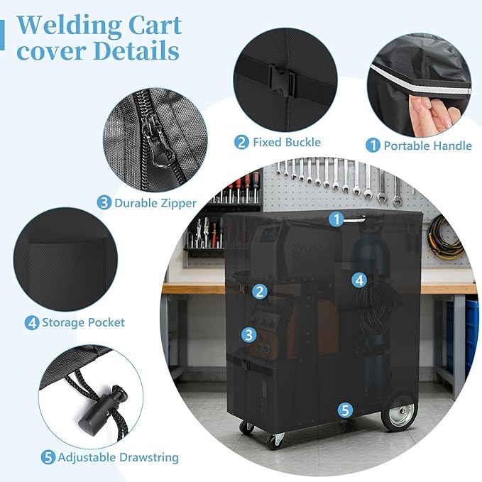 COSHNIBI Welding Cart Cover,Heavy Duty 3 Layers Welder Cart Covers,Suitable for Tig Mig Welder Carts & Plasma Cutter Rolling Welding Carts,37" L x 18" W x 40" H(Cover Only)