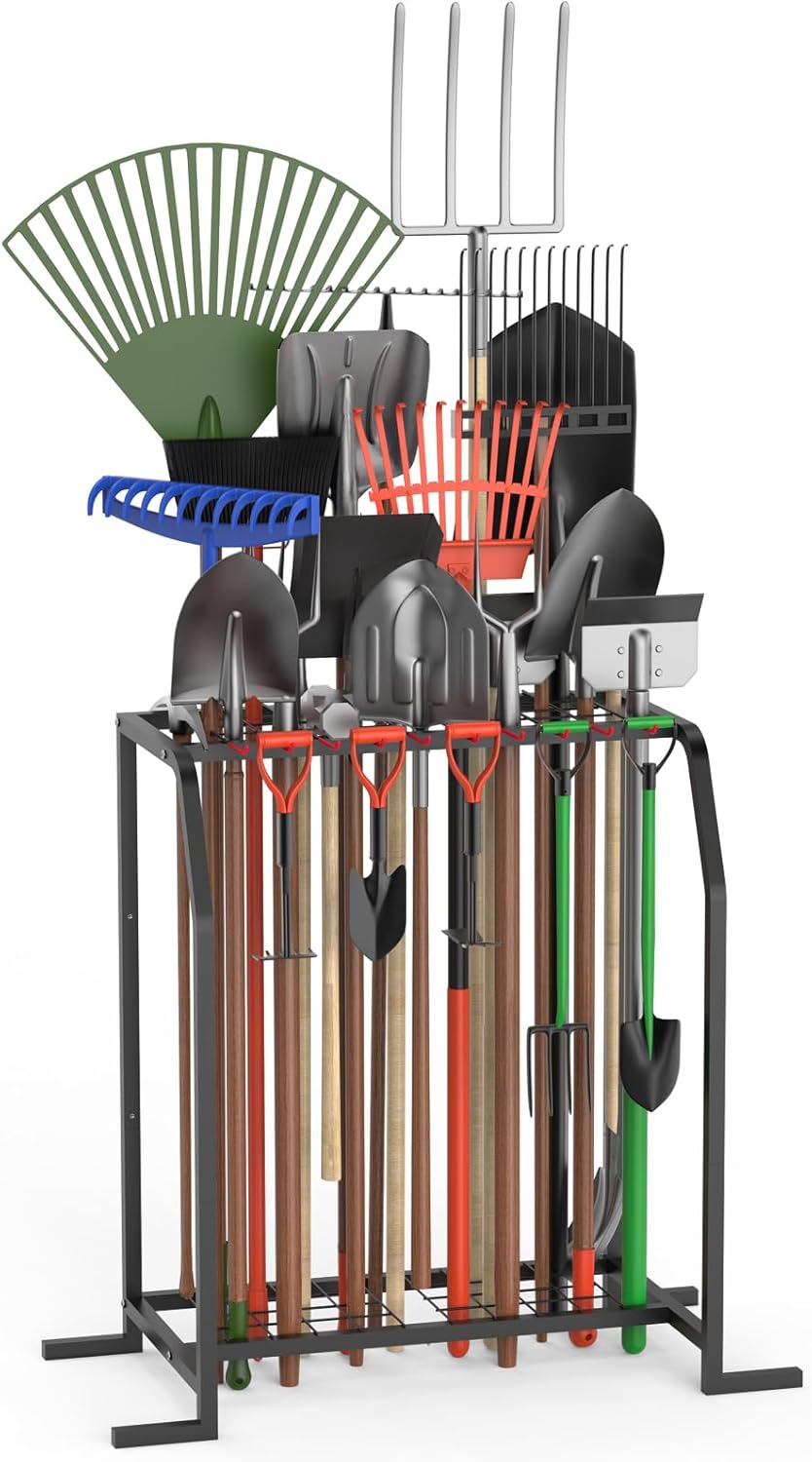 Trieez Extra Large Garden Tool Organizer for Garage, NEVER FALL OVER - Yard Tool Organizer Garage for Organization and Storage, Tool Rack for Shed, Outdoor, Tool Stand
