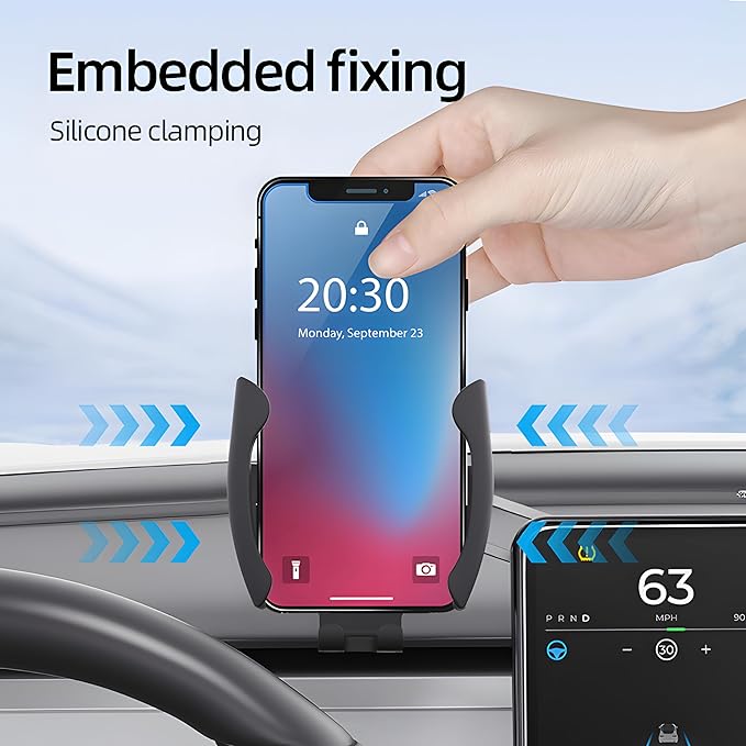 Tesla Model Y Juniper Phone Mount Accessory 2025-2026，Model 3 Phone Holder Highland (2024+)| Next-Gen | Slim Dock | Enhanced Grip