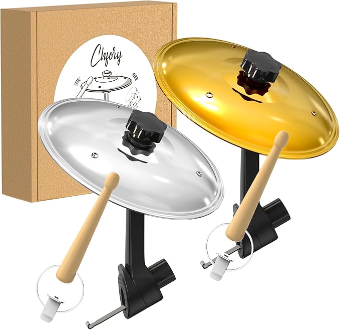 2 Pack Car Cymbal Air Vent, Mini Drum Crash Cymbal Set with Drum Stick, Funny Musical Instruments Gadget for Drummer Music Lovers Gift, Compact Durable Car Accessory for Most Vehicles(Silver & Gold)