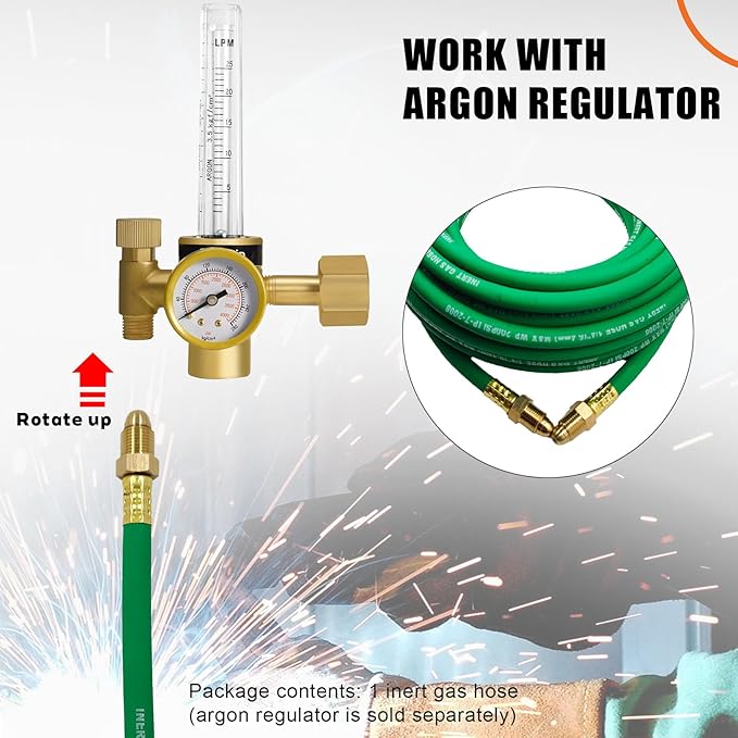 50FT Argon Gas Hose, Inert Gas Welding Hoses for MIG/TIG Welding Regulator，Argon/CO2 Flowmeter Regulator Hose, 5/8" UNF-18RH, NPT Fittings, Welding Accessories for MIG/TIG Welder