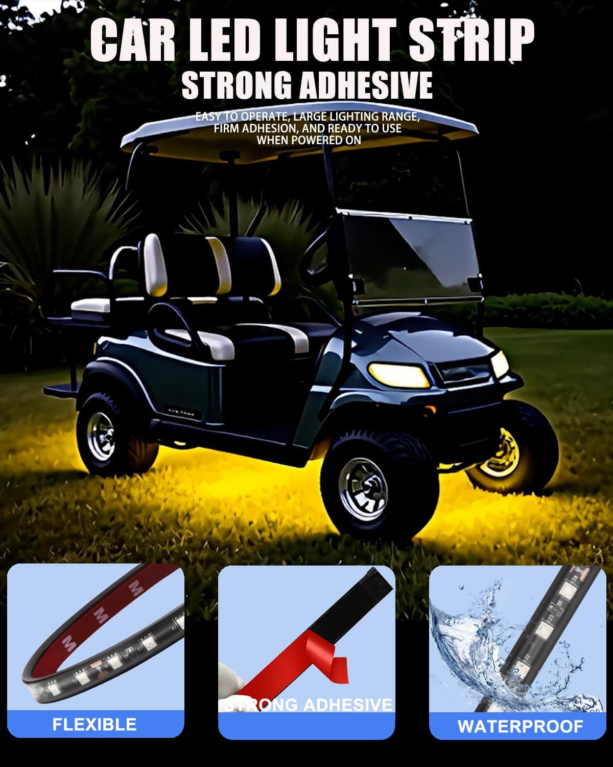 Keiurot 12V Led Light Strip 32CM Waterproof Led Light Strips for Cars Motorcycles Golf Cart Interior & Exterior Marine Boat Amber Led Strip Lights 12V 5050 18SMD,Pack of 4