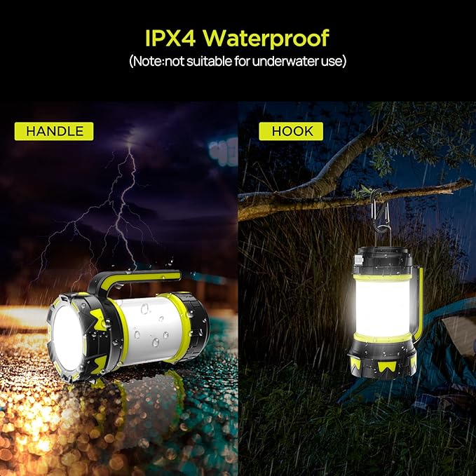 Rechargeable Flashlights Camping Lantern,6 Modes LED Bright Flashlight 3000mAh Battery, IPX4 Waterproof, Emergency Flashlight Lantern for Outdoor， Hurricane, USB Cable Included-1 Flashlight