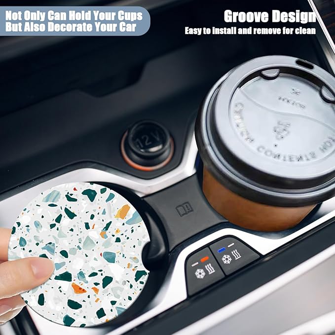 Car Cup Holder Coaster - Classic Italian Floor Venetian Natural Absorbent Ceramic Coaster, Car Coasters for Cup Holders, Auto Accessories for Women & Men, Pack of 2
