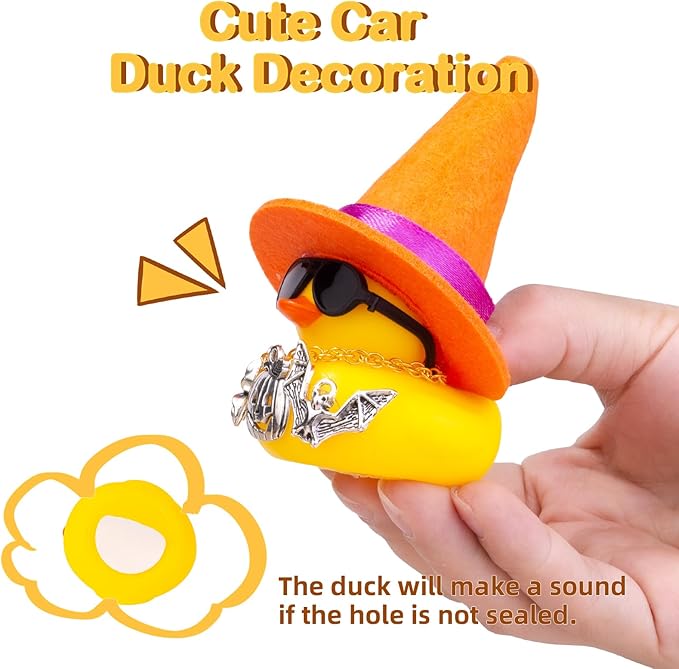 Rubber Duck Car Ornaments Yellow Duck Car Dashboard Decorations with Mini Witch Hat Sunglasses Necklace and Cute Accessories for Party Gifts(H5)