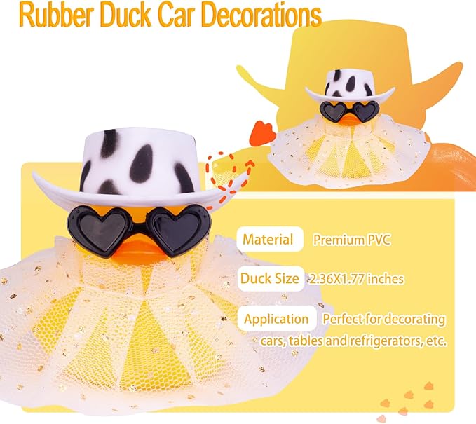 Car Rubber Duck Ornament Cute Duck Car Dashboard Decoration Accessories with Mini Hat Sunglasses and Skirt for Car Dashboard Decoration Accessories(AA5), JJ075E5